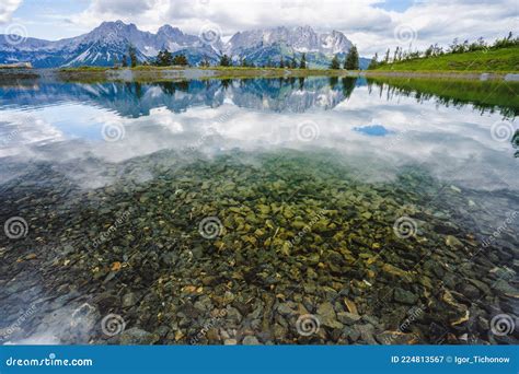 Astberg Lake With Wilderkaiser Mountains Reflection Ellmau Austria