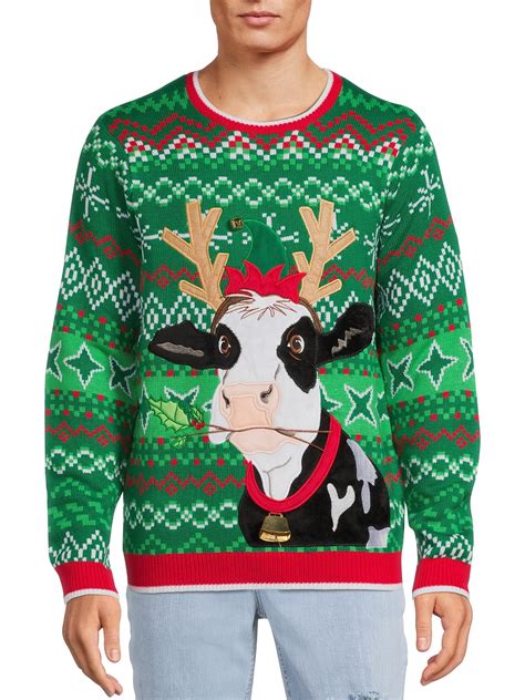 Holiday Time Men S Cow Ugly Christmas Sweater