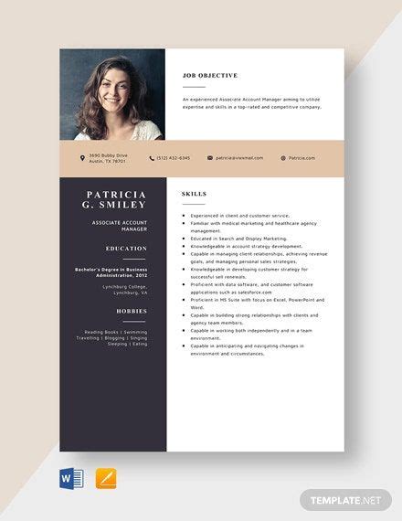 Account managers communicate with stakeholders, clients, management, staff, and teams; Associate Account Manager Resume Template in 2020 ...