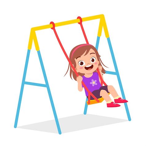 Premium Vector Happy Cute Little Kid Girl Play Swing
