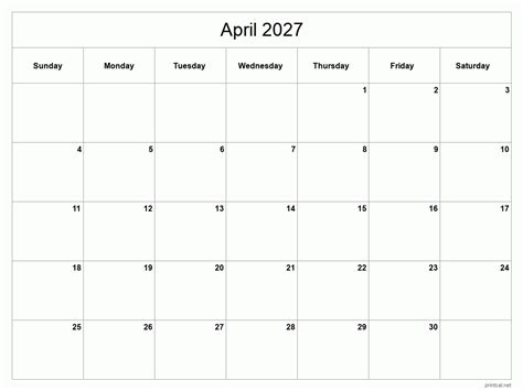 Printable April 2027 Calendar Free Printable Calendars