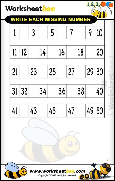 New Printable Worksheet For Kids About To Write Each Missing Numbesr 1 Ac1