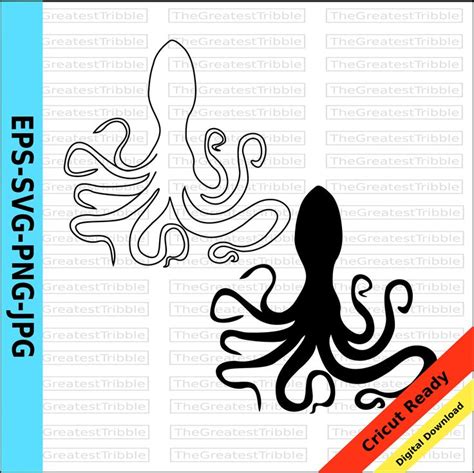 Octopus Silhouette Octopus Outline Clip Art Svg Png  Eps Etsy