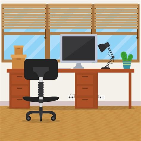 Premium Vector Office Workspace Illustration With Computer