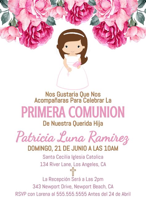 Invitacion Primera Comunión Printable First Communion Invitation Girl