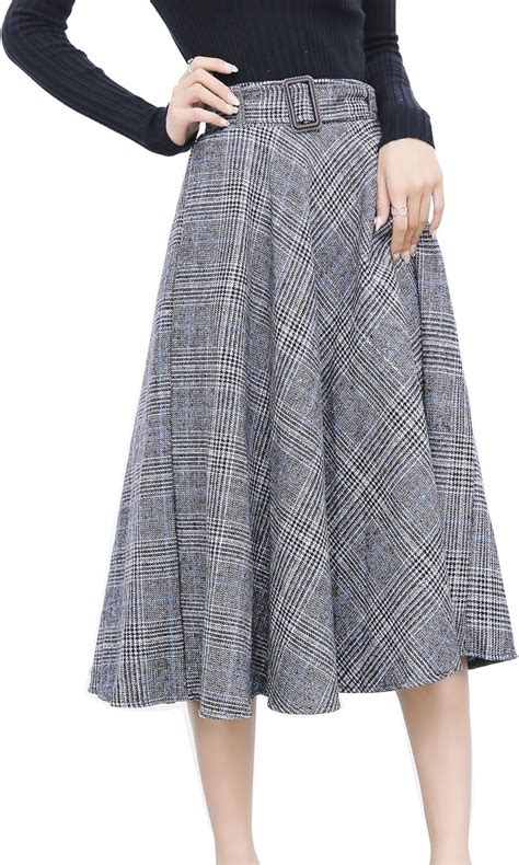 Womens Winter Maxi Skirts High Waist Long Wool Pleated Warm A Line