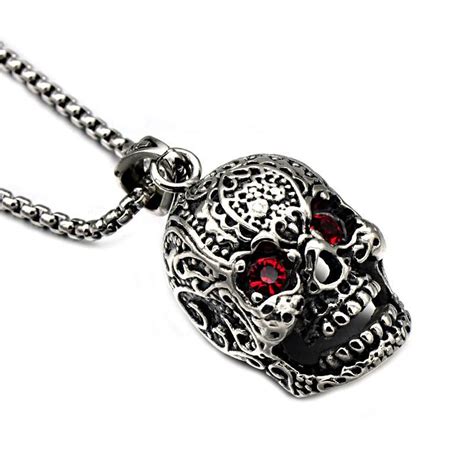 Ruby Stainless Steel Skull Necklace With Images Sugar Skull