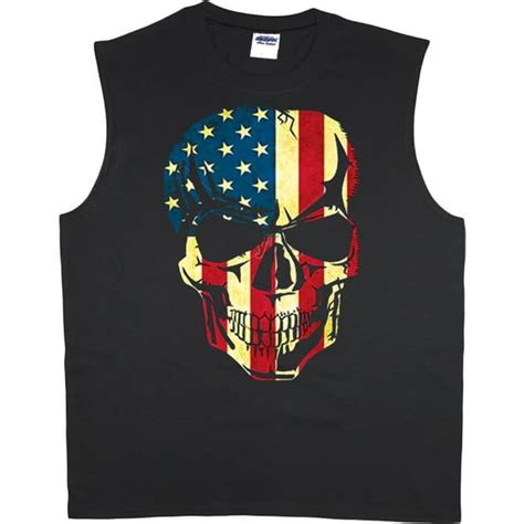 Decked Out Duds American Flag Skull T Shirt Sleeveless T Shirt Muscle