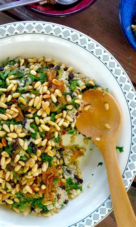 Brown Rice Mint And Pine Nut Salad With Caramelised Onion And