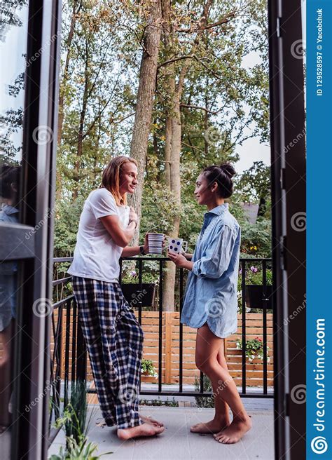 Happy Pleasant Young Couple Having A Conversation Stock Image Image Of Breakfast Outdoors