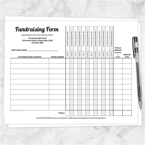 Fundraising Form 12 Item Columns Printable At Printable Planning A