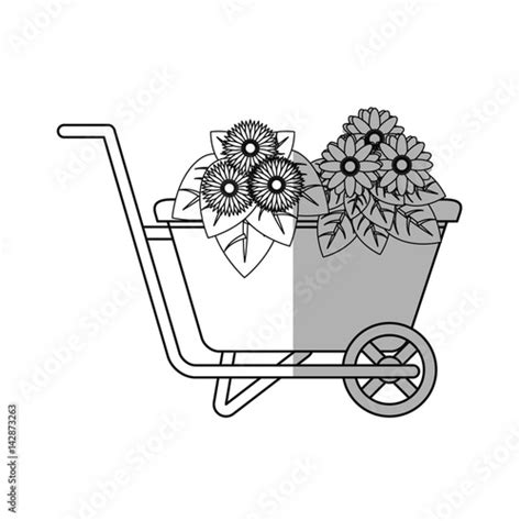 Wheelbarrow With Beautiful Flowers Over White Background Vector