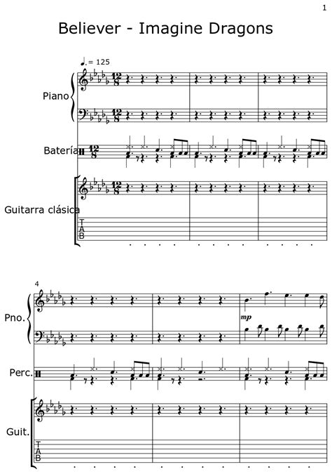 Believer Imagine Dragons Sheet Music For Piano Drum Set Classical