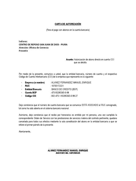 Carta De Autorización Cci Pdf Pdf