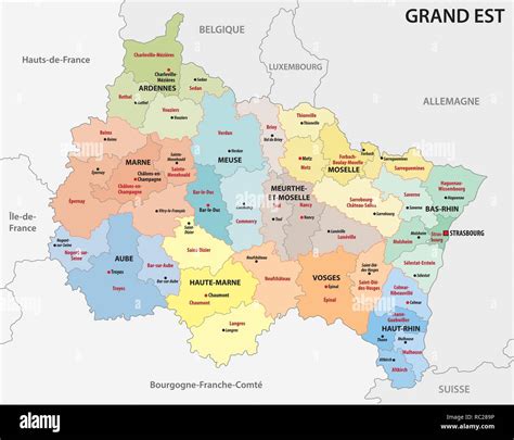 Carte Administrative De La Nouvelle Région Grand Est Image Vectorielle