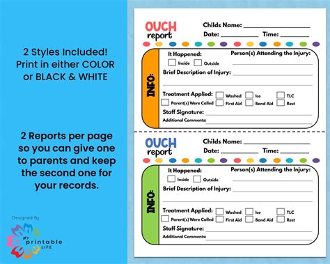 Ouch Report Daycare Printable Child Incident Report Etsy