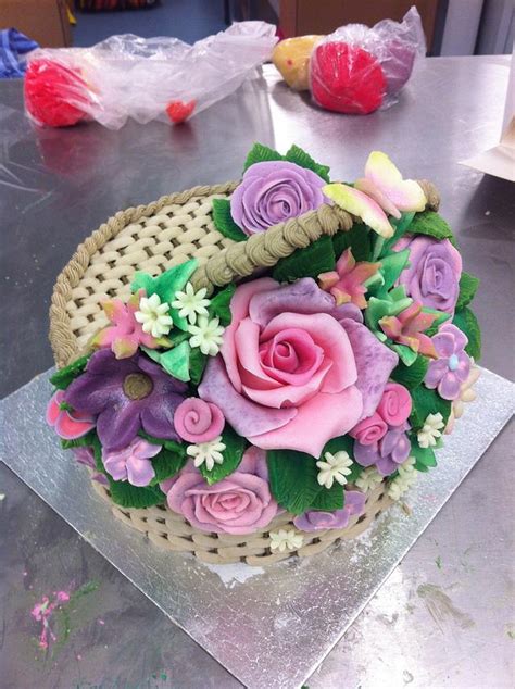 Getting a bunch of edible flowers!learn how to make this beautiful flower basket cake detailed instructions. Mothers day, basket of flowers cake - cake by Zoe's Fancy ...