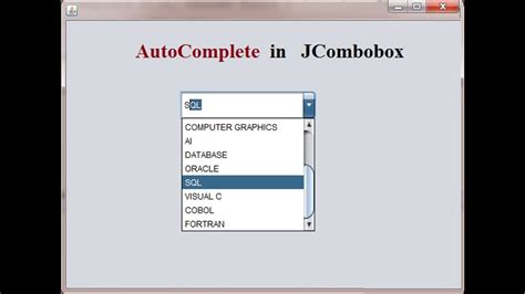 Autocomplete Search In A Jcombobox Java Swing Youtube