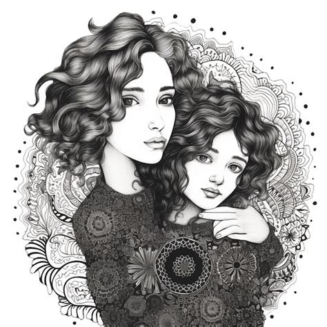 Premium Ai Image A Drawing Of Two Women With Curly Hair And A Floral