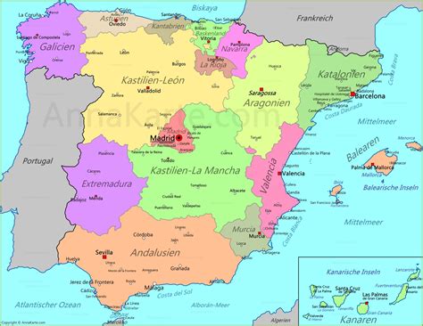 Das land spanien befindet sich auf dem kontinent europa. Karte Von Spanien