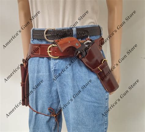 Cross Draw Cowboy Western Leather Holster And Gun Belt Rig Up To A 6