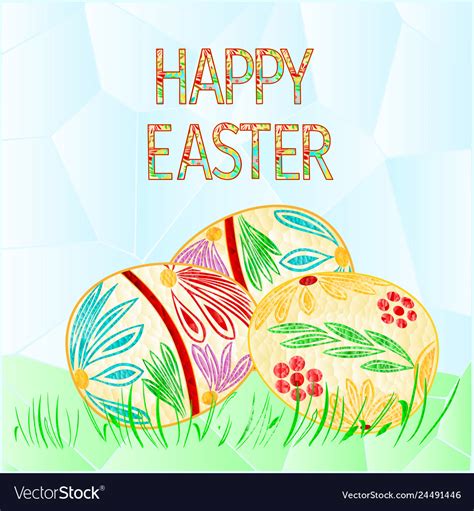 Happy Easter Easter Eggs With Grass Polygons Vector Image
