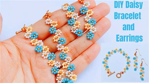 Seed Bead DAISY FLOWER Bracelet And Earrings Tutorial With Step By Step
