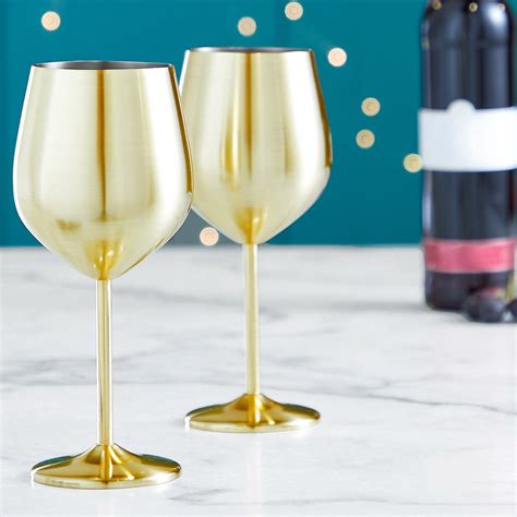 Vonshef Stemless Gold Stainless Steel Wine Glass Set Of 2 Double Walled T Box Wine Glasses