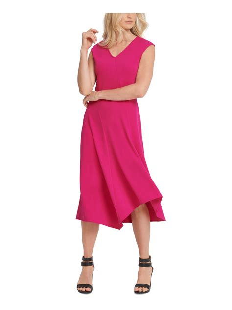 dkny womens pink sleeveless v neck below the knee fit flare dress size xl ebay