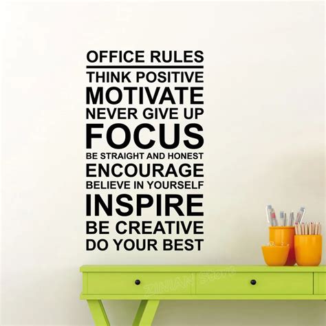 Office Rules Poster Wall Decal Work Motivation Quote Sign Think