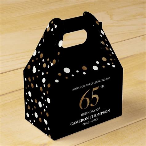 Gold Confetti Black 65th Birthday Favor Box Zazzle