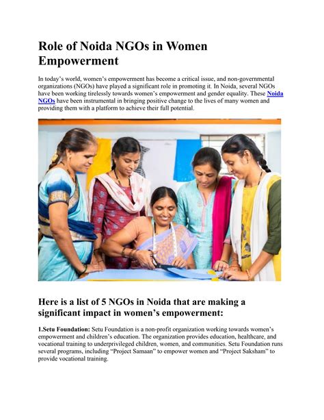 Role Of Noida Ngos In Women Empowerment By Setu Foundation Issuu