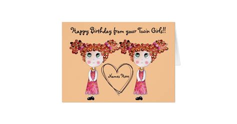 Twin Girls Happy Birthday Customizable Card Zazzle