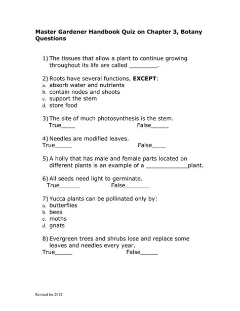 Master Gardener Handbook Quiz On Chapter 3 Botany Questions
