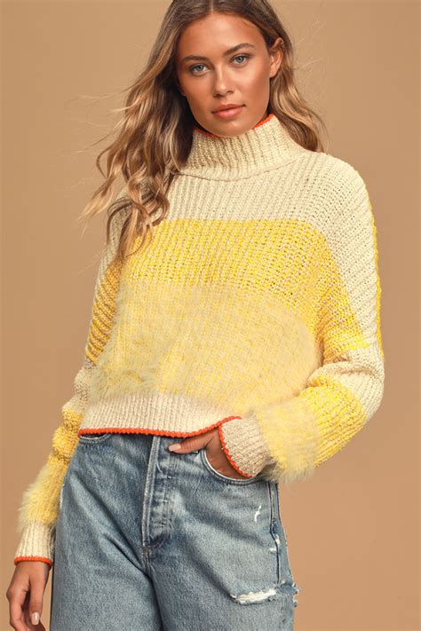 Free People Sunbrite Yellow Sweater Turtleneck Knit Sweater Lulus