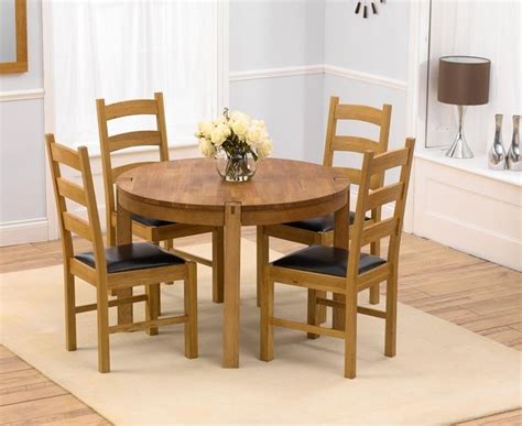 Sicotas 5 piece round dining table set, modern kitchen table and chairs for 4 person,dining room table set with clear tempered glass top, dining set for dining room signature design by ashley woodanville counter height dining room table and bar stools (set of 5), cream/brown. 20 Collection of Round Oak Dining Tables and Chairs ...