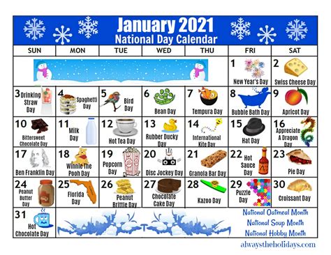 January Printable National Day Calendar 2021 - Free Planning Calendars
