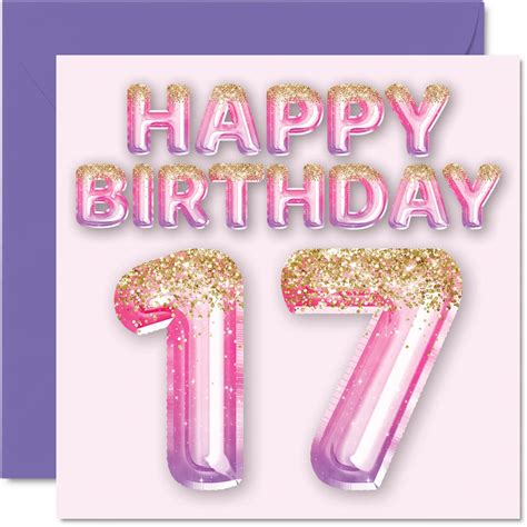 Buy 17th Birthday Card For Girls Pink And Purple Glitter Balloons