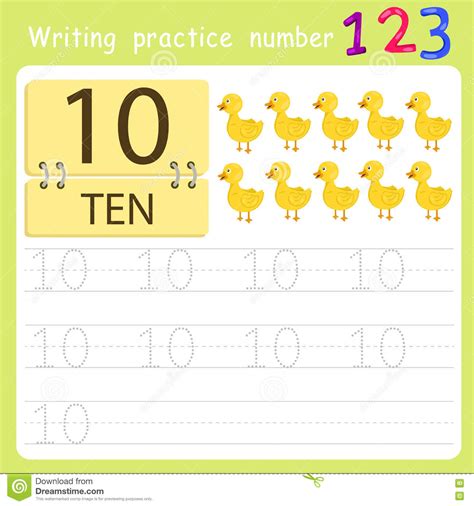 Click on the button and listen to the number. Worksheet Writing Practice Number Ten Stock Vector ...