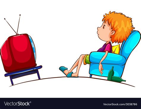 A Sketch A Lazy Boy Watching Tv Royalty Free Vector Image