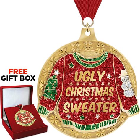 Holiday Medals 3 Ugly Christmas Sweater Glitter Medal