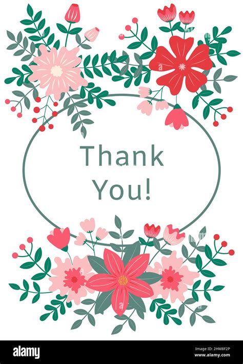 Thank You Greeting Card With Floral Ornament N Red And Green Colors On