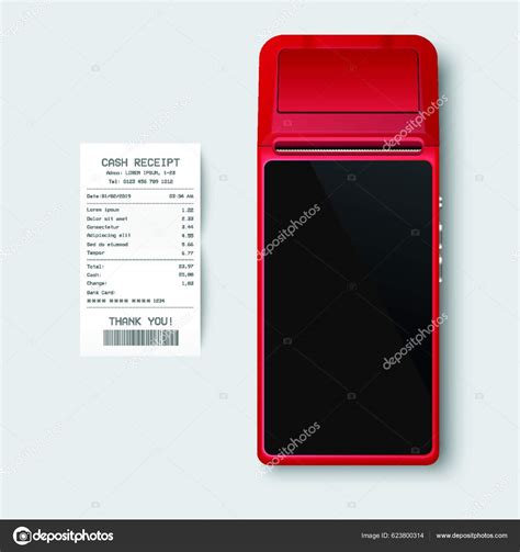 Vector Red Nfc Payment Machine Paper Check Receipt Isolated Wireless