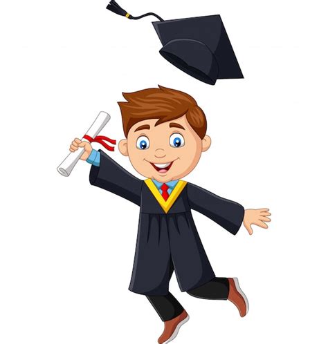 Premium Vector Cartoon Boy Graduate Holding A Diploma