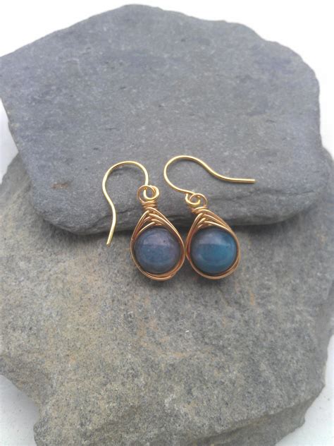 Brass Earrings Wire Wrapped Earrings Herringbone Earrings Dyed Jade