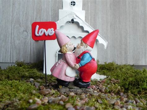 Kissing Gnome Couple Miniature For Fairy Garden Wedding Cake Etsy