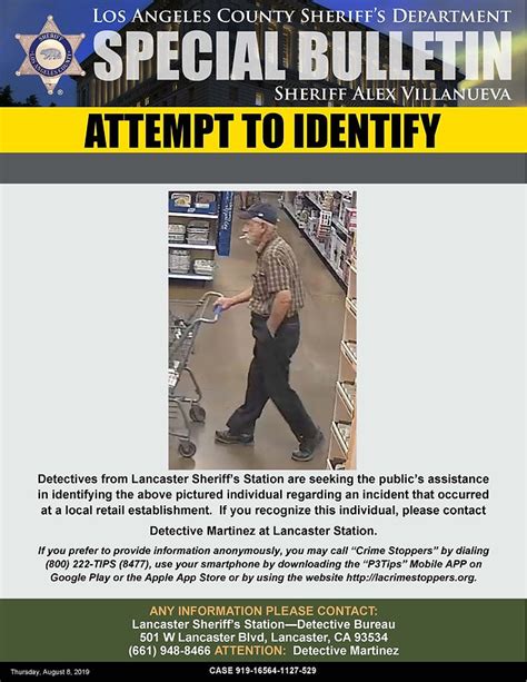Lasd Detectives Need Publics Help Identifying Person In The Photo