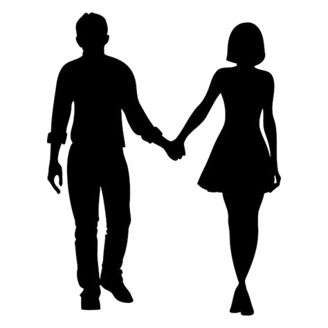 Premium Vector Couple Holding Hands Silhouette Man And Woman In Love