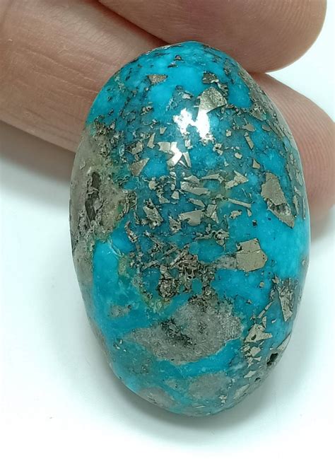 Single Amazing Natural Turquoise With Pyrite Cabochon 275 Etsy