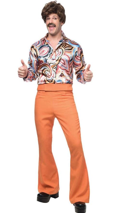 Disco Mens 70s Retro Costume Mens 1970s Orange Disco Costume